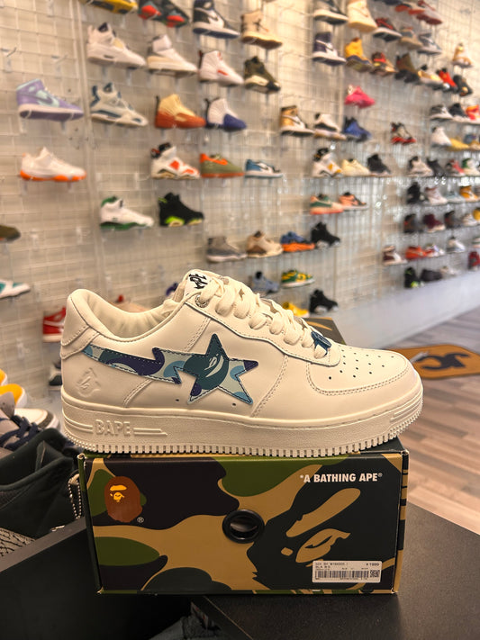 White Blue Camo Bapestas Size 8.5
